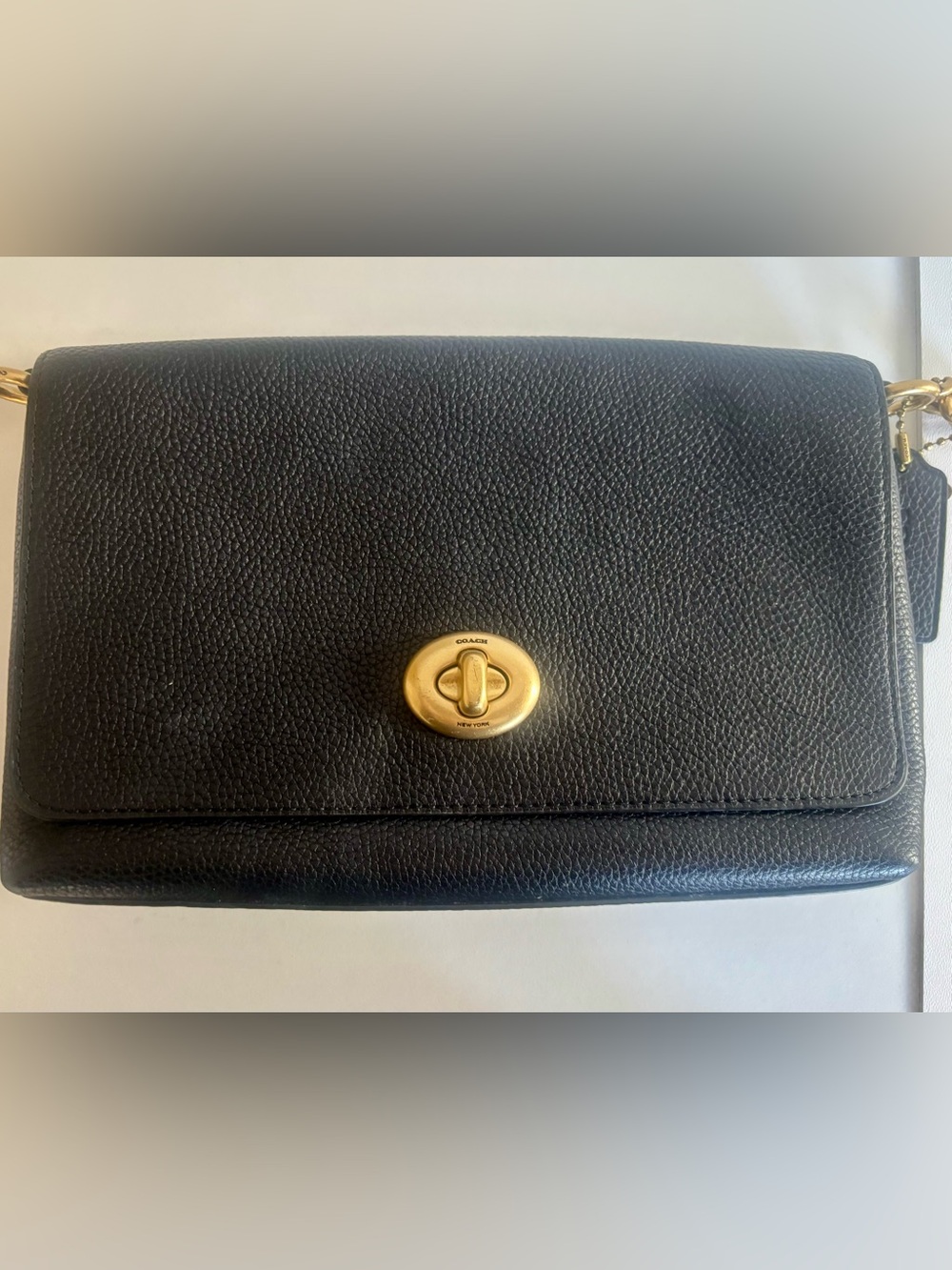 Coach Black Pebbled Leather Turnlock Chain Crossbody Bag Style 1494